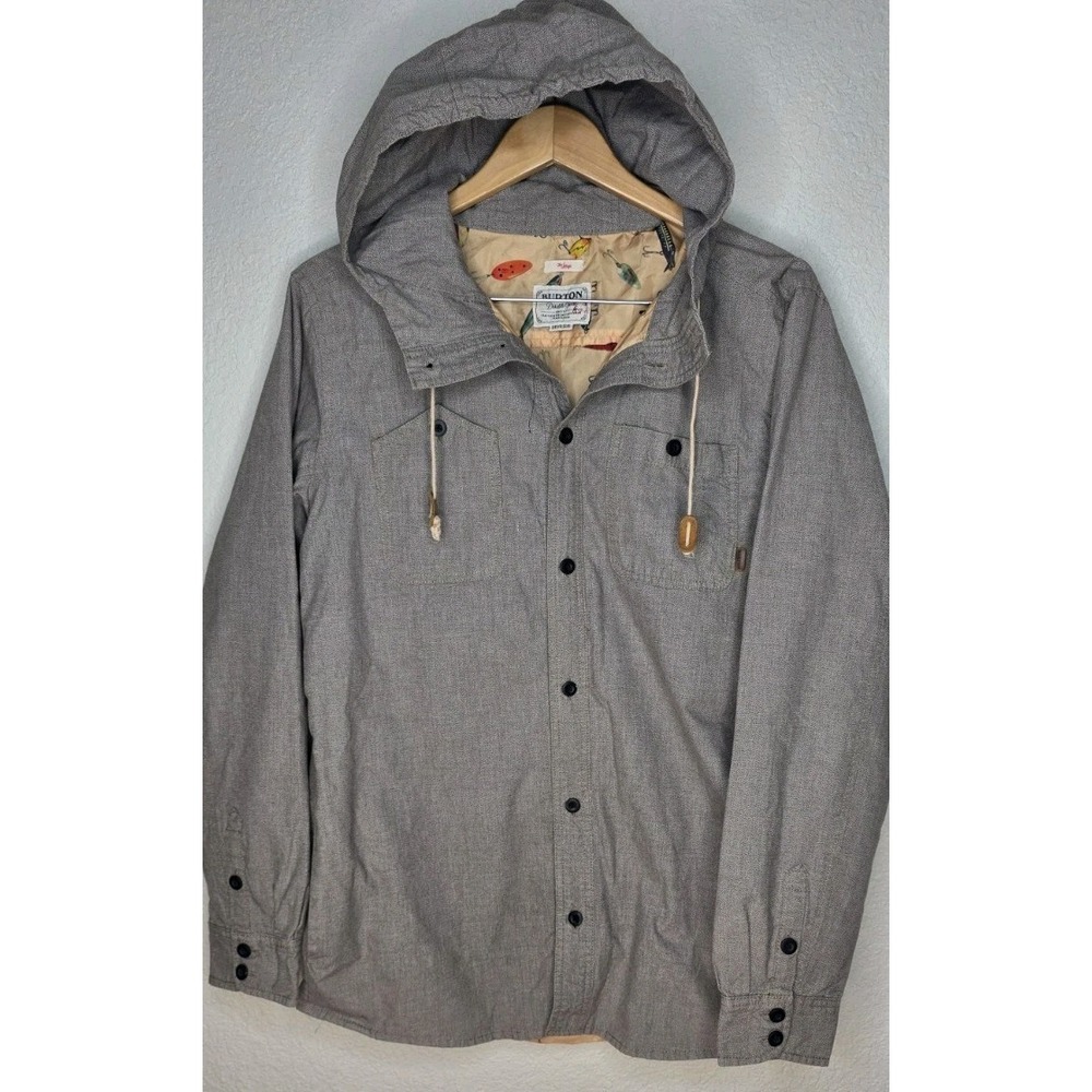 Burton Jacket Men L Button Dryride Hooded Ski Snowboard Outdoor Fishing Brown